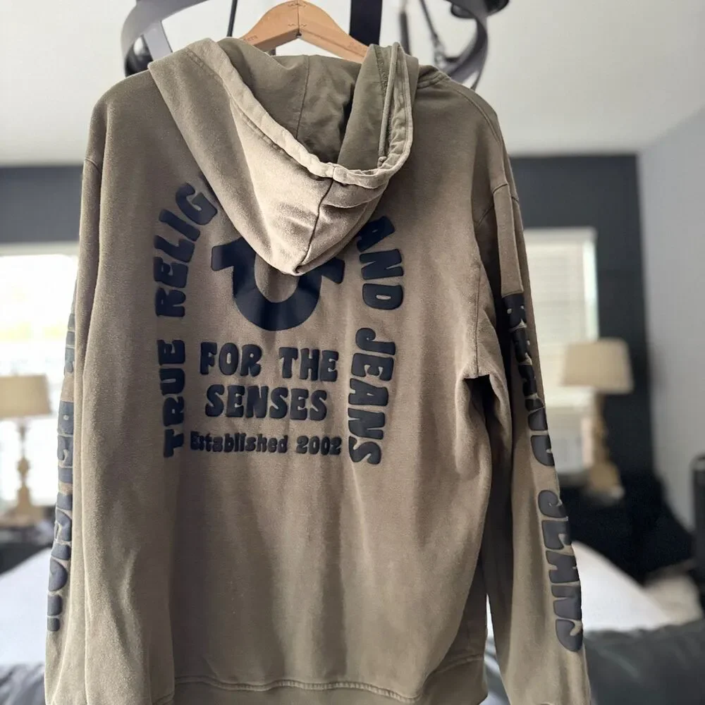 True Religion Hoodie Y2K Olive Brown Graphic Horseshoe Fashion 4 The Senses XXL